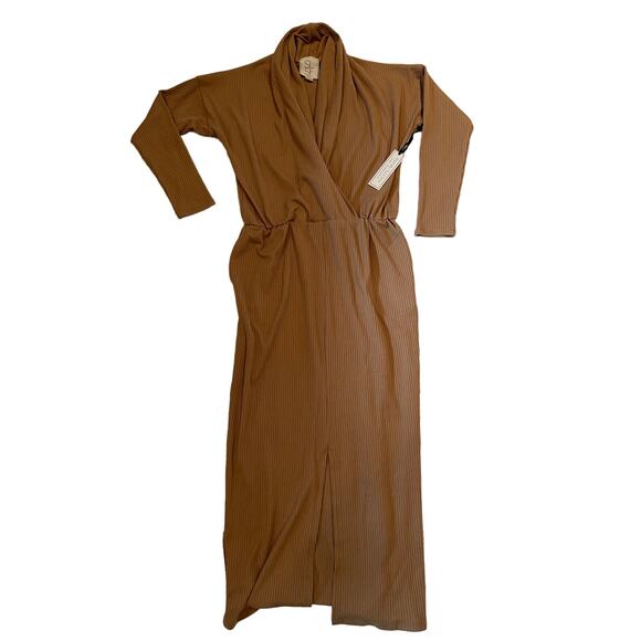 NWT Sarah Liller San Francisco Tan / Brown Ribbed Long Sleeve Dress $219 MSRP - Picture 1 of 8